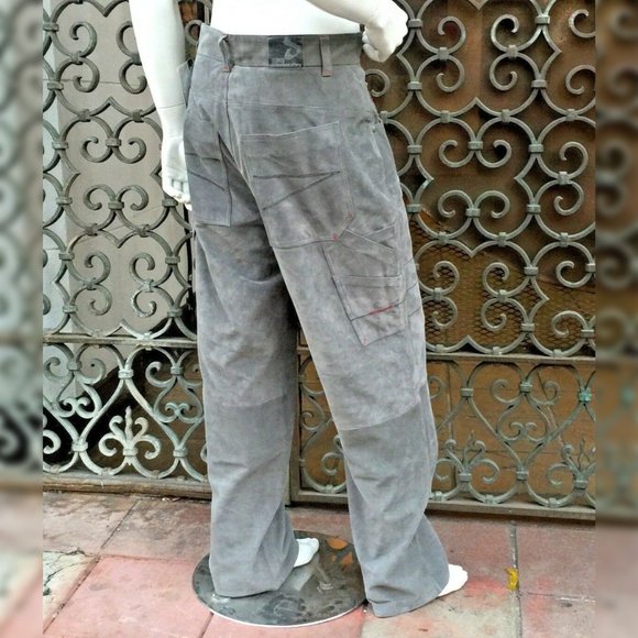 Men’s Davoucci Grey Tiny Corduroy Genuine Suede Leather Pants - Picture 8 of 10